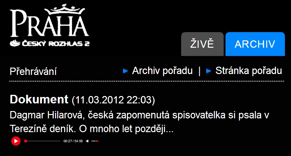 Český rozhlas 2 - Radio Praha - Dokument o knize "Nemám žádné jméno" 