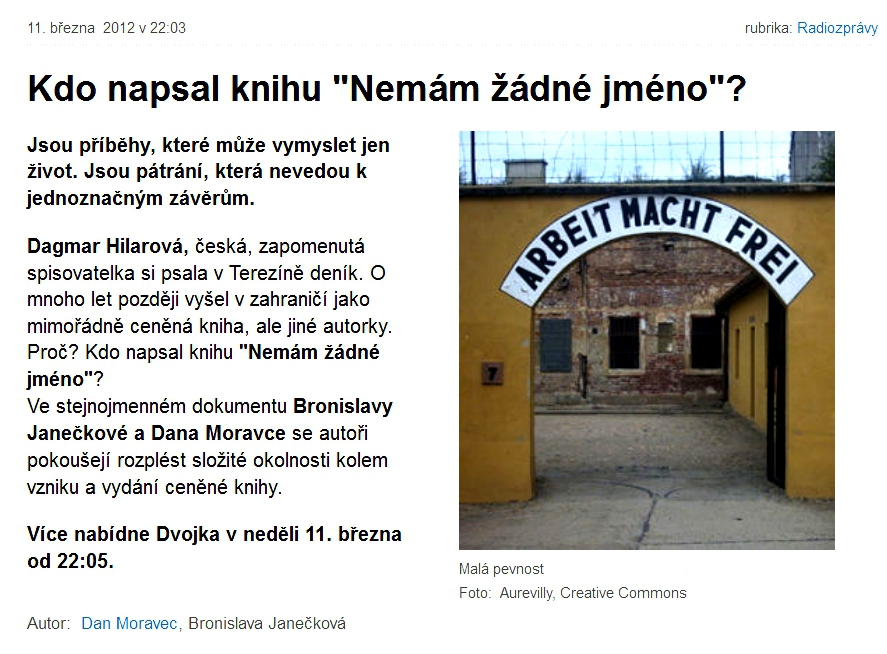 Kdo napsal knihu "Nemám žádné jméno"?