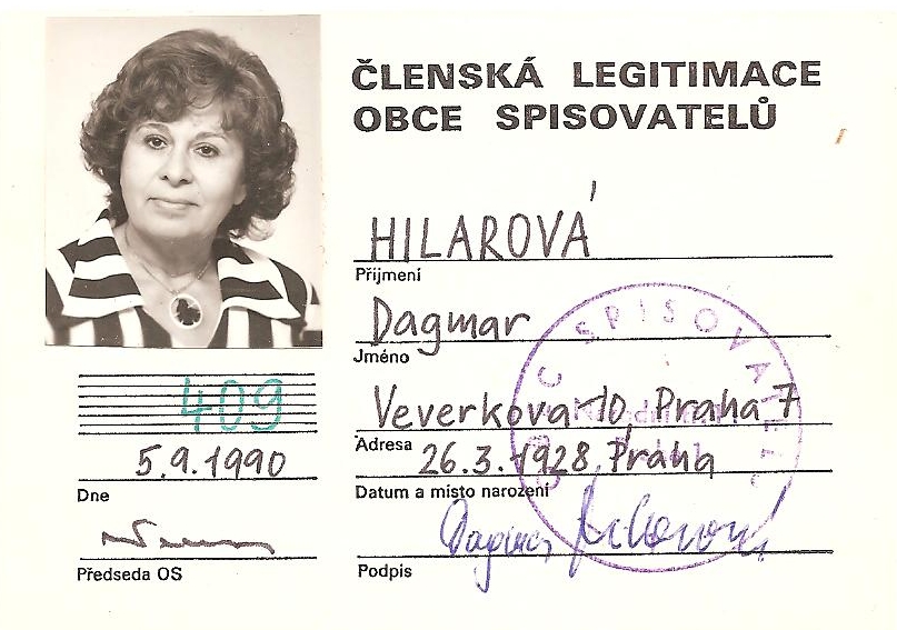 Členská legitimace Dagmar Hilarové v Obci spisovatelů